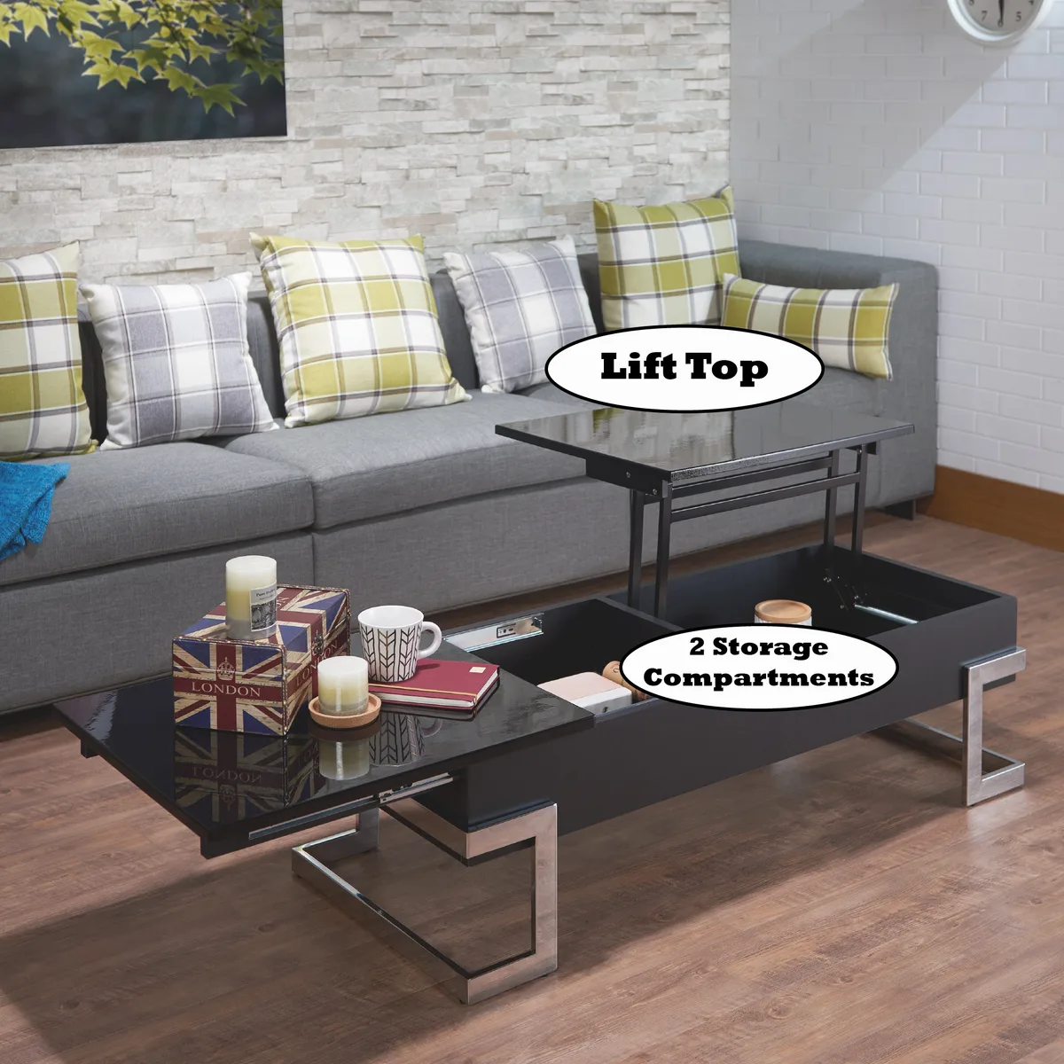 Calnan Coffee Table in Black & Chrome 81855 — view 4