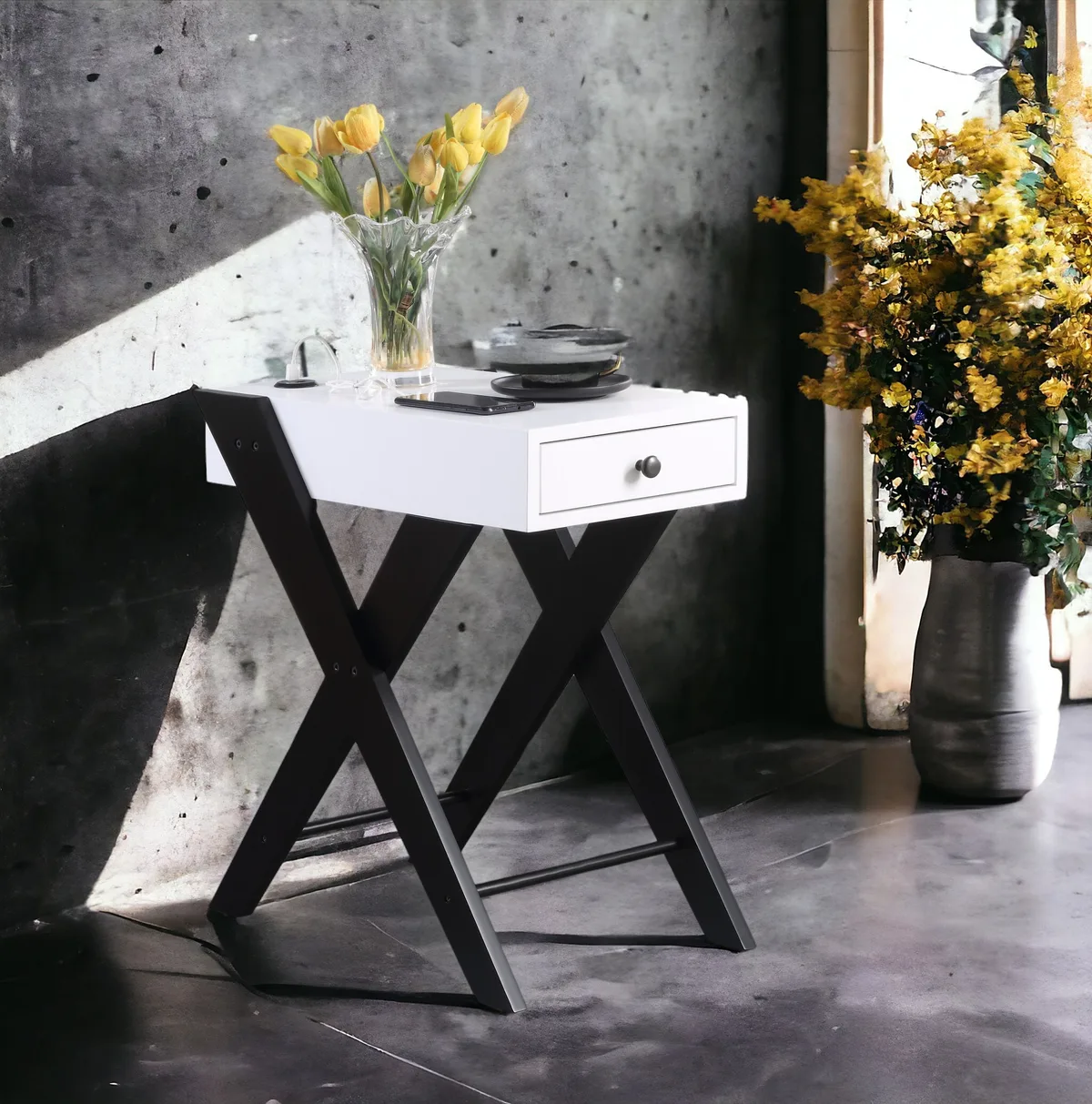 Fierce Side Table (USB Charging Dock), White & Black 97738 — view 3