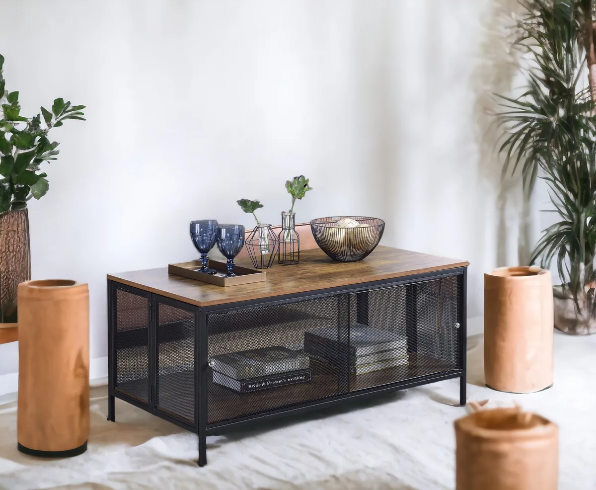Winam Coffee Table, Antique Oak & Black 82780 — view 1