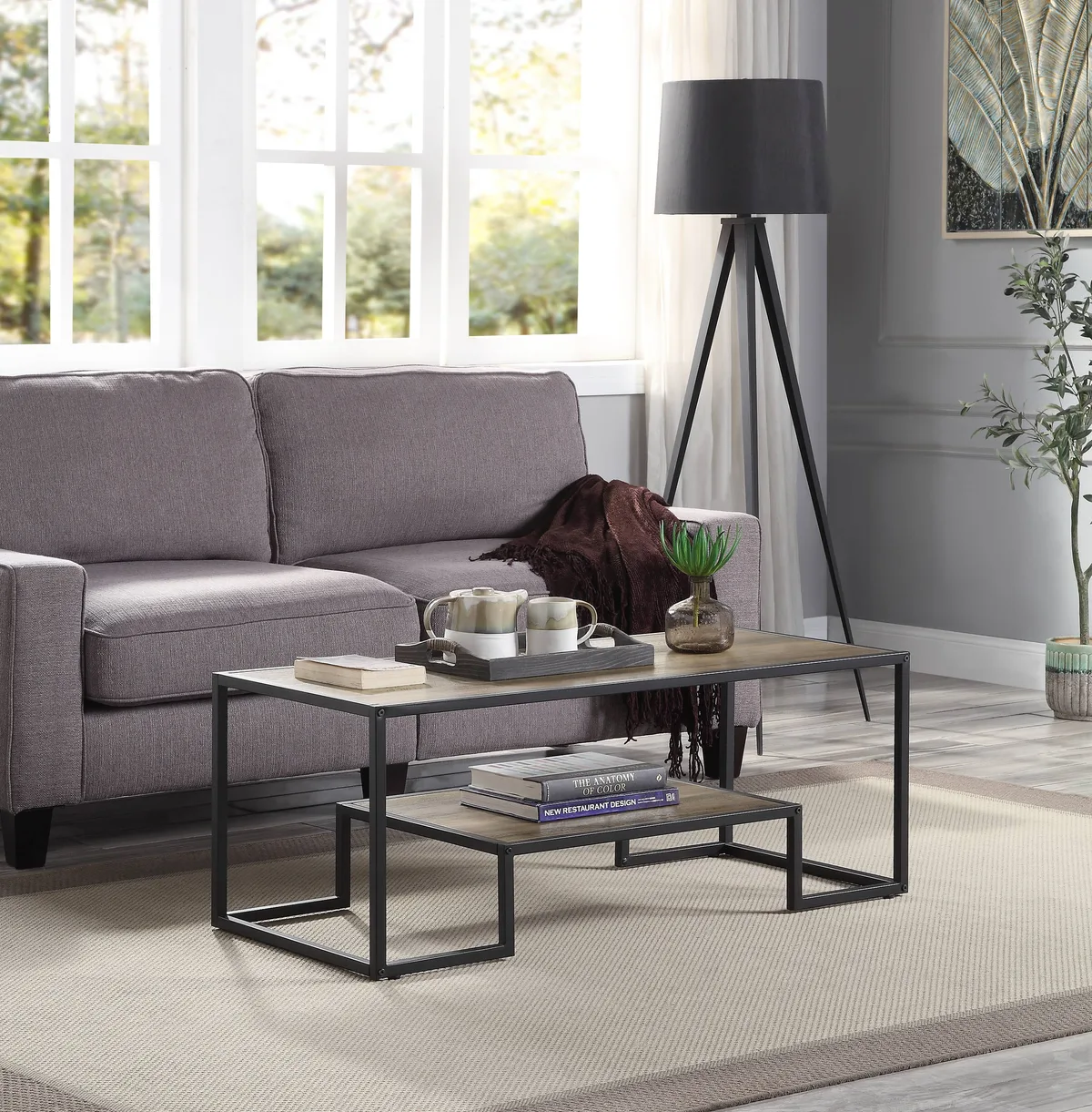 Idella Coffee Table, Rustic Oak & Black Finish — view 1