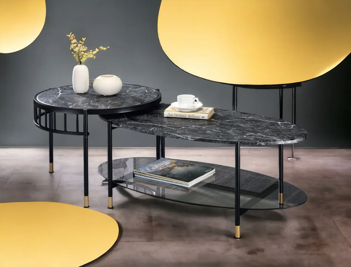 Silas Nesting Coffee Table, Faux Marble Top & Black Finish — view 3