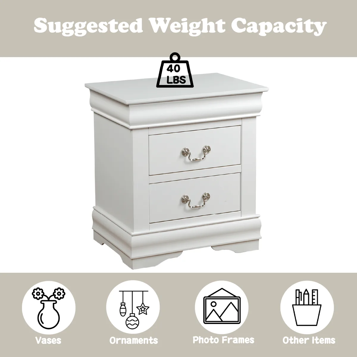 Louis Philippe Nightstand in White 23833 — view 2