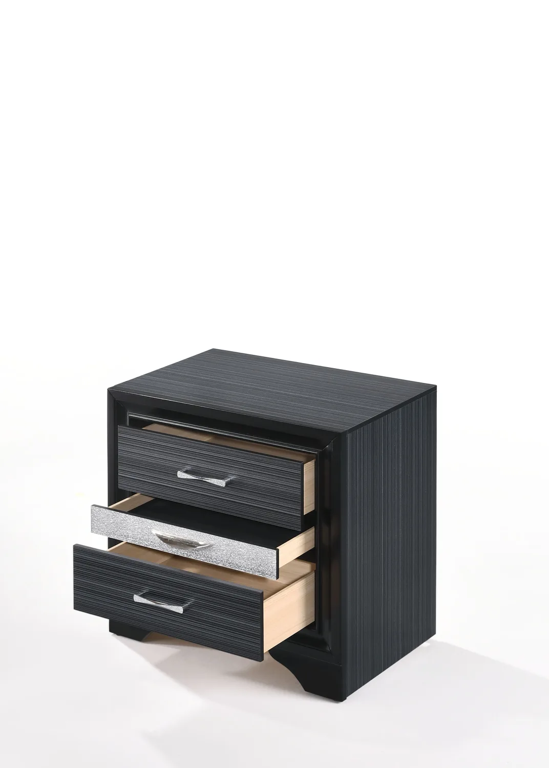Naima Black Finish Nightstand with 3 Drawers — view 3