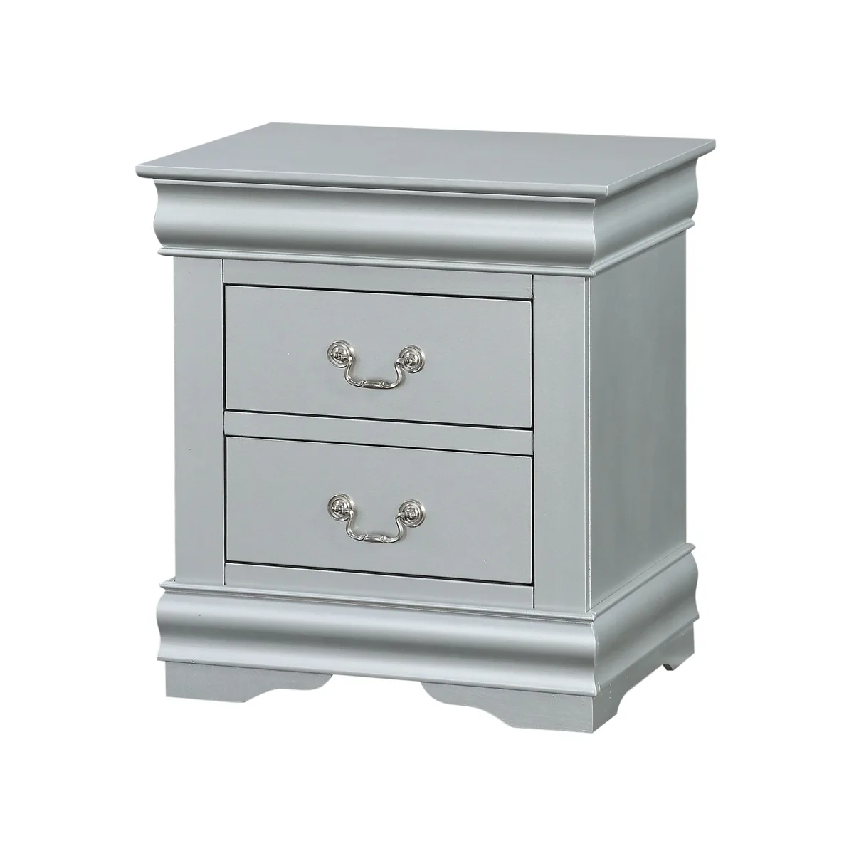 Louis Philippe III Platinum Nightstand with 2 Drawers — view 1