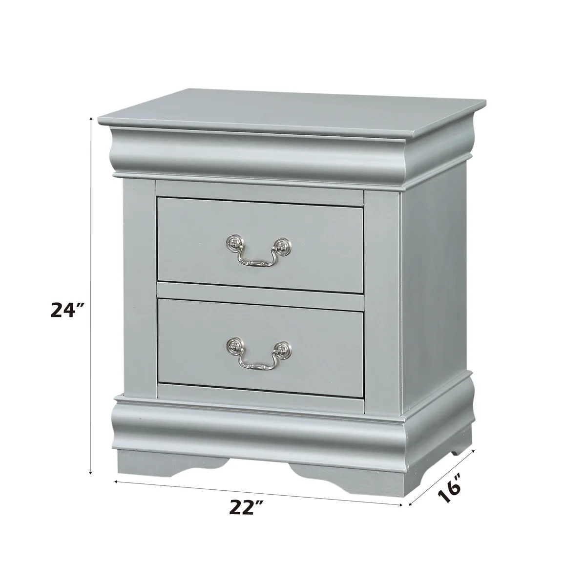 Louis Philippe III Platinum Nightstand with 2 Drawers — view 2