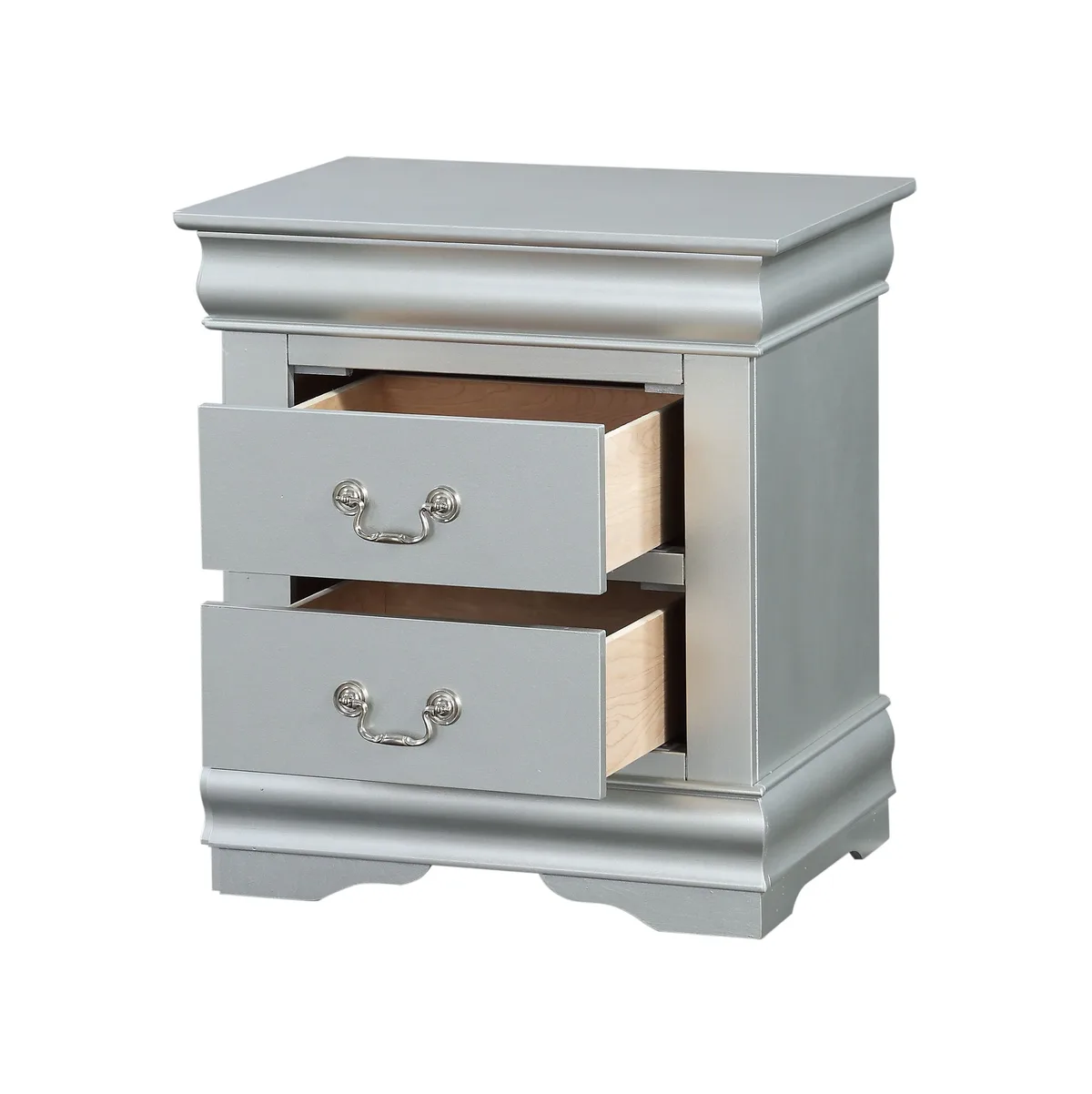 Louis Philippe III Platinum Nightstand with 2 Drawers — view 4