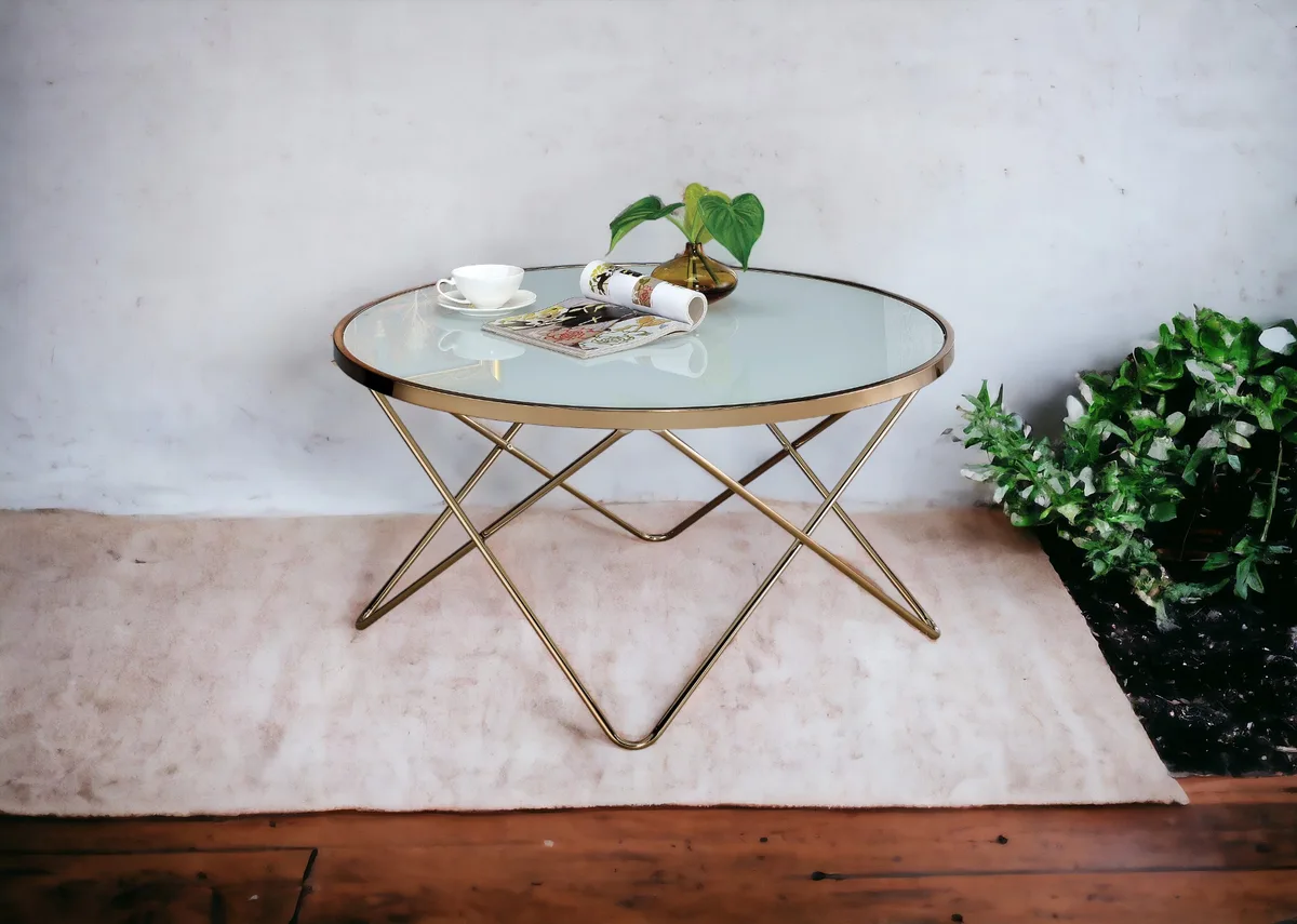 Valora Champagne Finish Coffee Table with Frosted Glass Top — view 3
