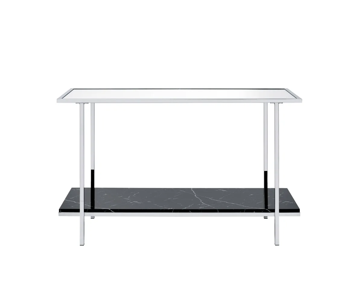 Angwin Console Table, Mirrored, Faux Marble & Chrome 90515 — view 4
