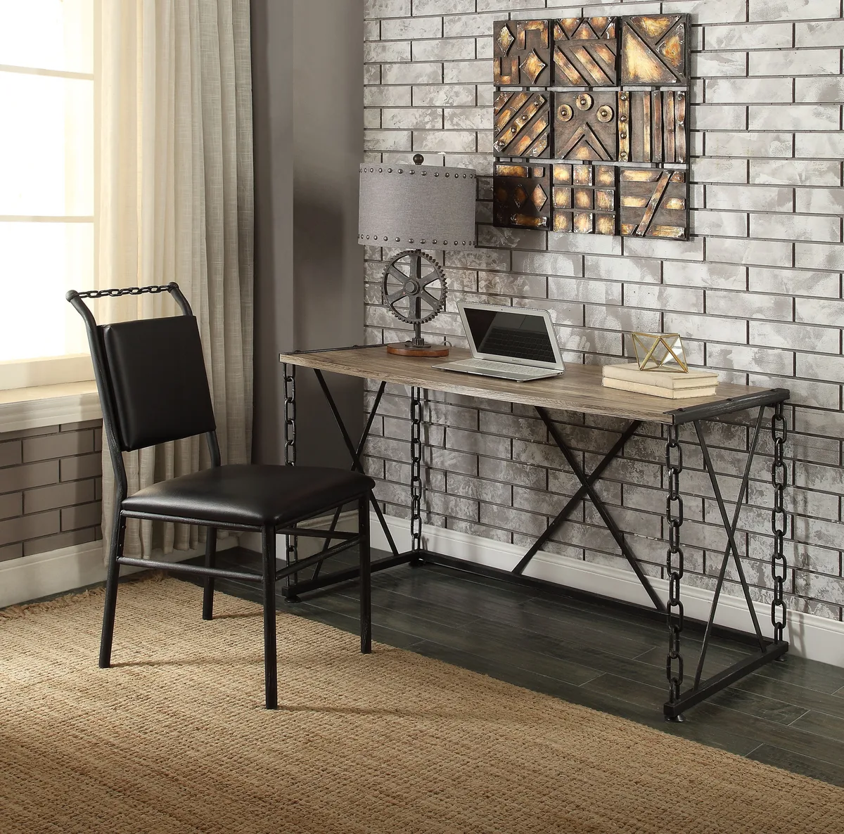 Jodie Console Table in Rustic Oak & Antique Black Finish — view 2