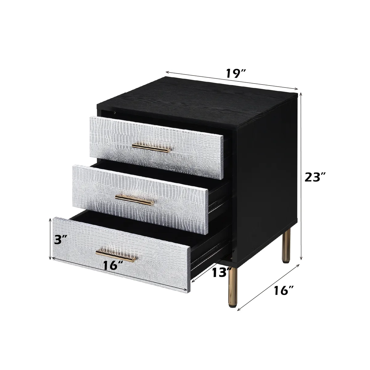 Myles Nightstand, Black, Silver & Gold Finish — view 4