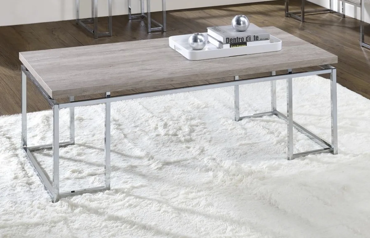 Chafik Coffee Table, Natural Oak & Chrome 85370 — view 1