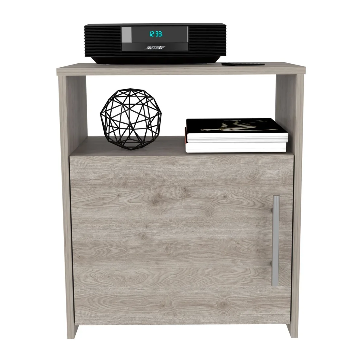 Metal Gray Nightstand Single Door Cabinet Handle One Shelf Superior Top — view 3