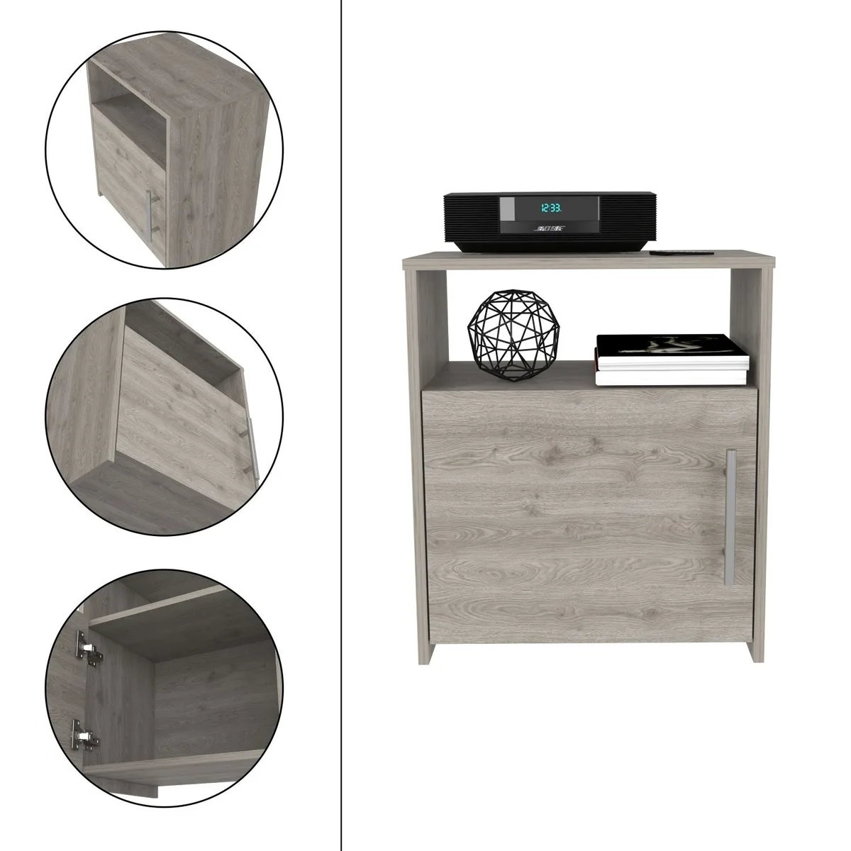 Metal Gray Nightstand Single Door Cabinet Handle One Shelf Superior Top — view 4