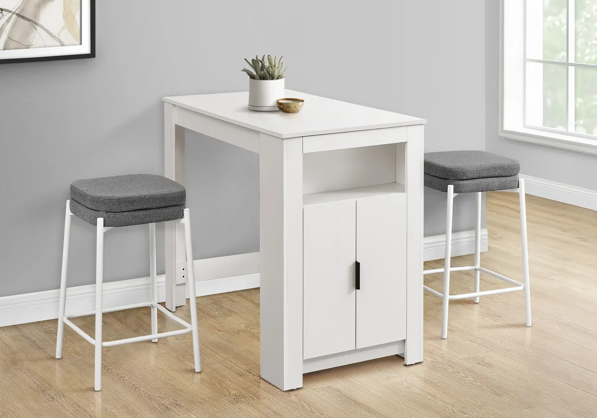 White Counter Height Dining Table 48 Inch Rectangular with Storage Cabinet — view 3