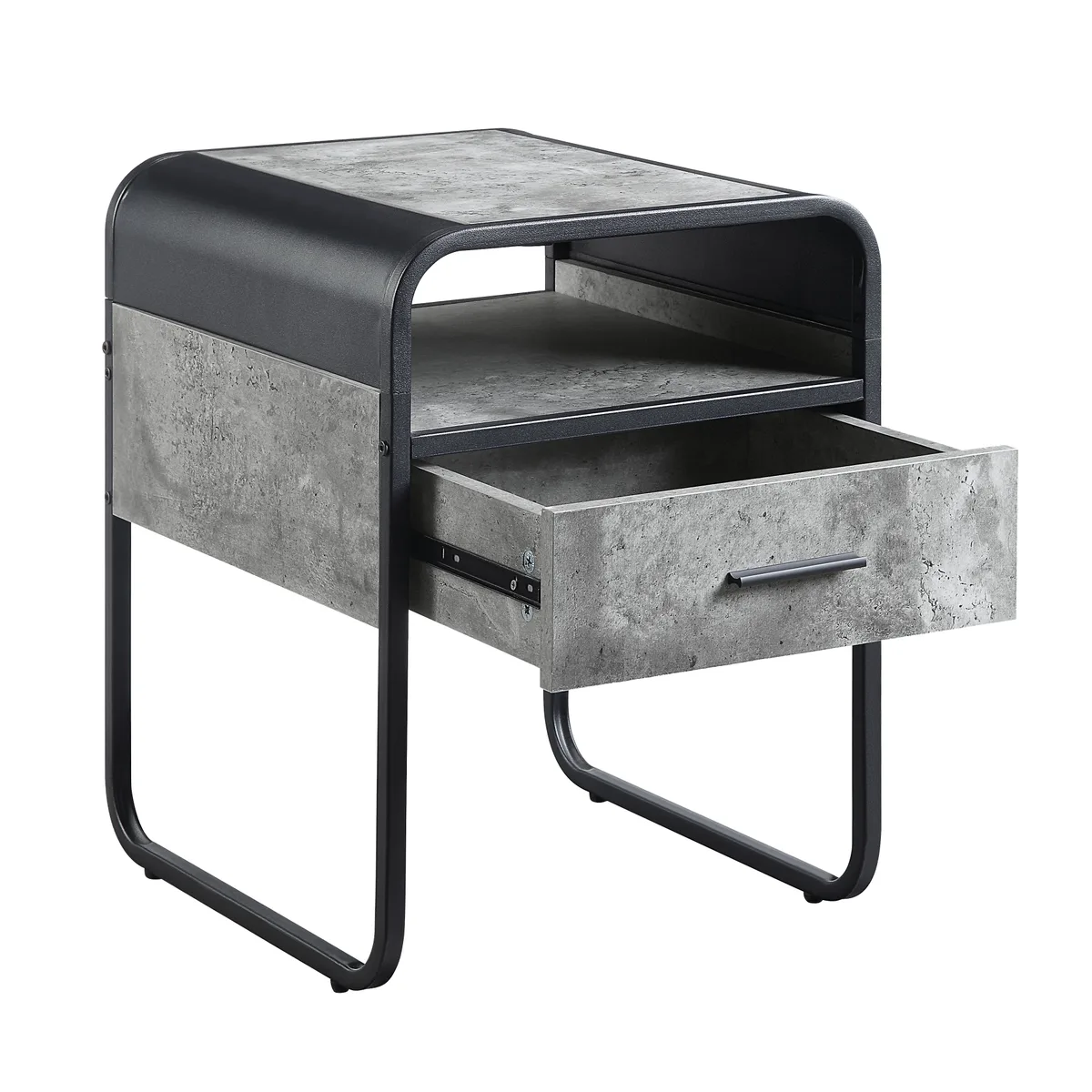 Raziela End Table w/Drawer, Concrete Gray & Black Finish — view 3