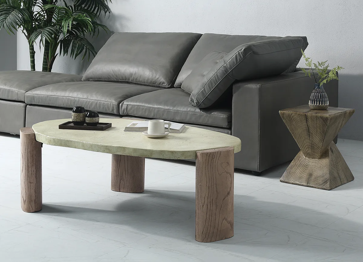Dayana Off White & Oak Coffee Table with Concrete Top — view 1