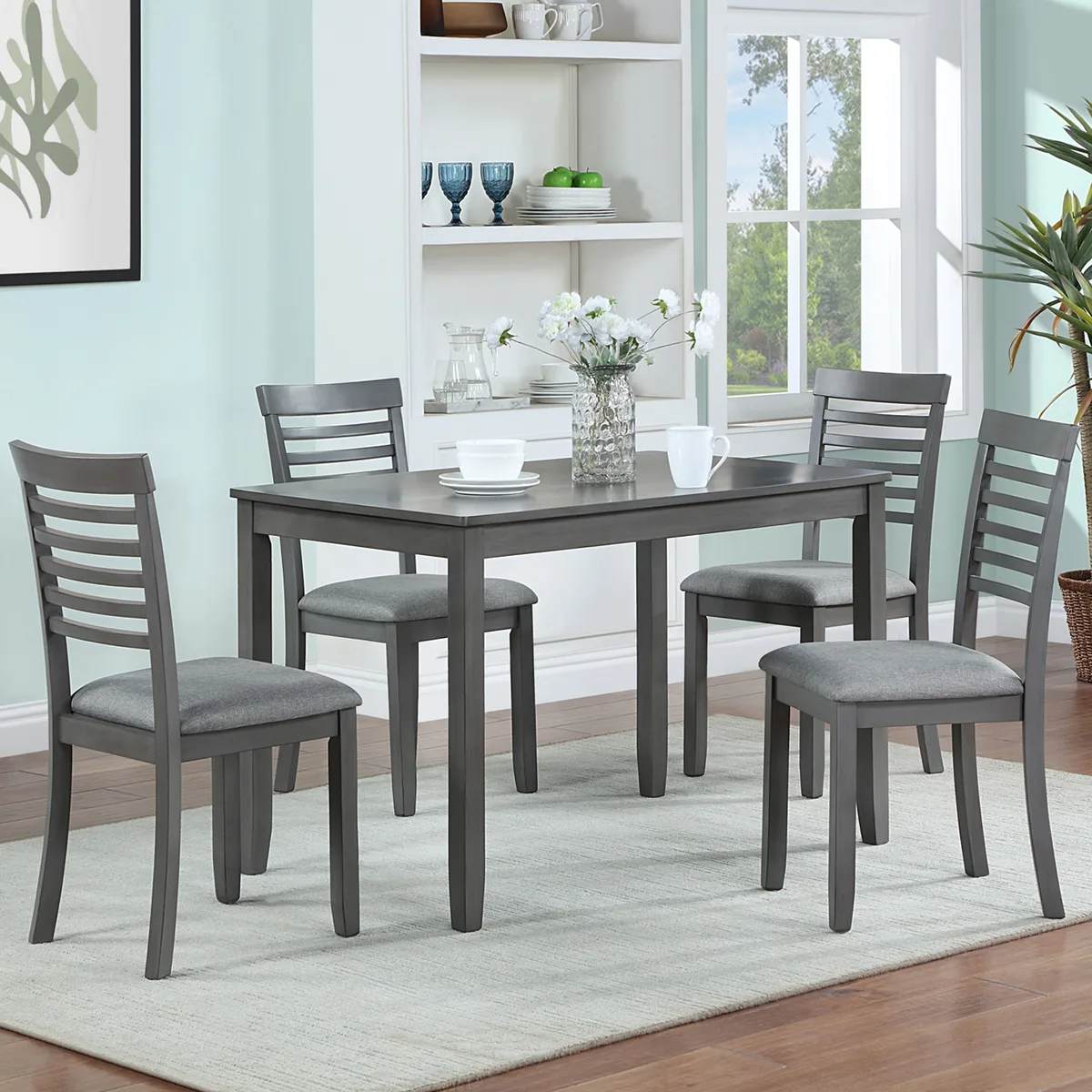 Gray Rectangular Dining Table for 4, 45.5 Inch Wood Kitchen Table — view 2