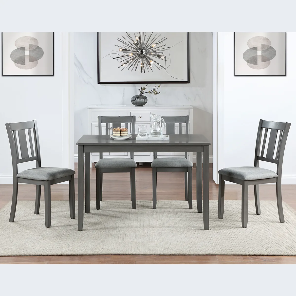 Gray Rectangular Dining Table for 4, 45.5 Inch Wood Kitchen Table — view 3