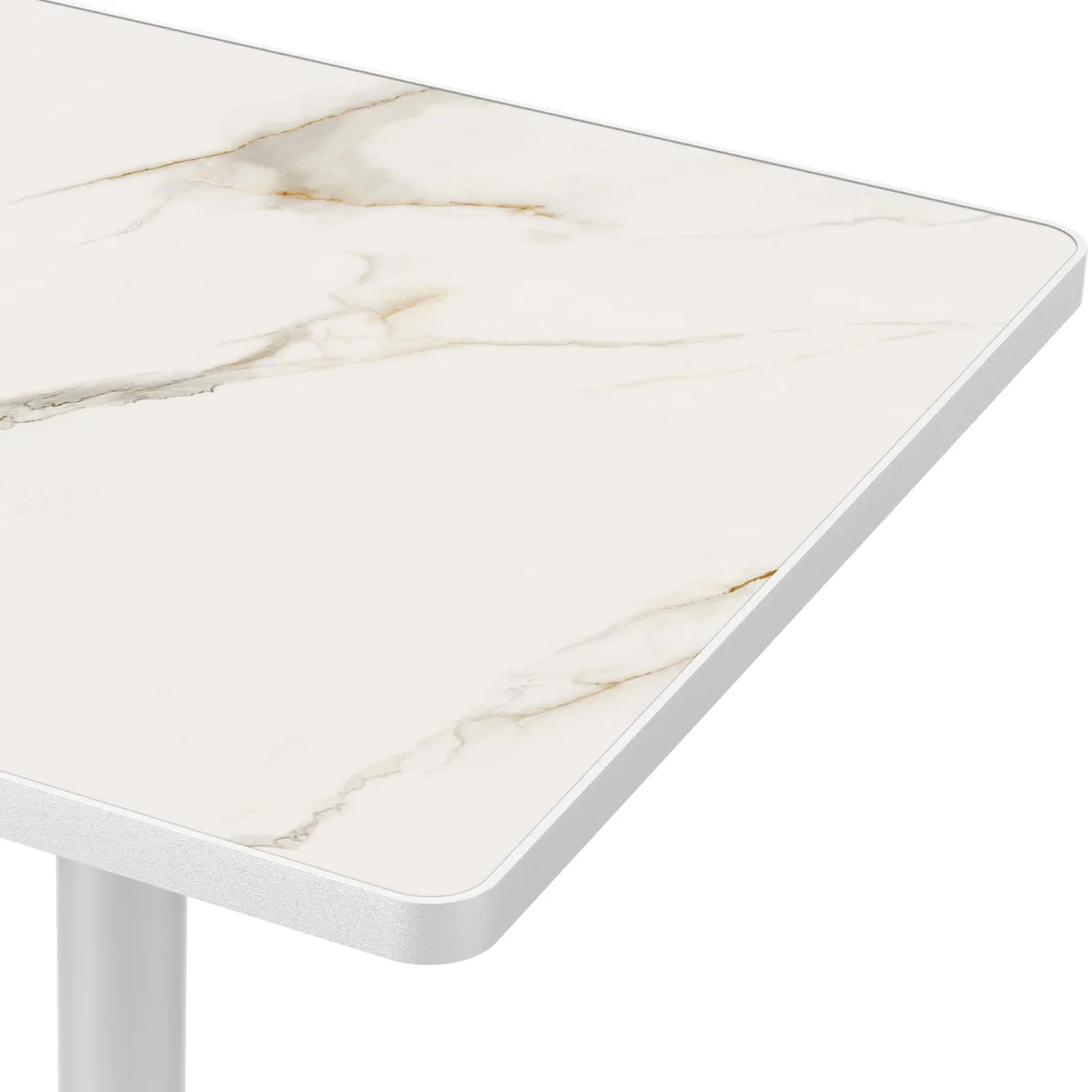 White Square Sintered Stone Dining Table with Stainless Steel Pedestal Base — view 4