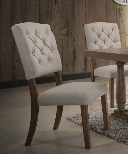 Acme Bernard Side Chair (Set - 2) in Cream Linen & Weathered Oak 66187 — view 1