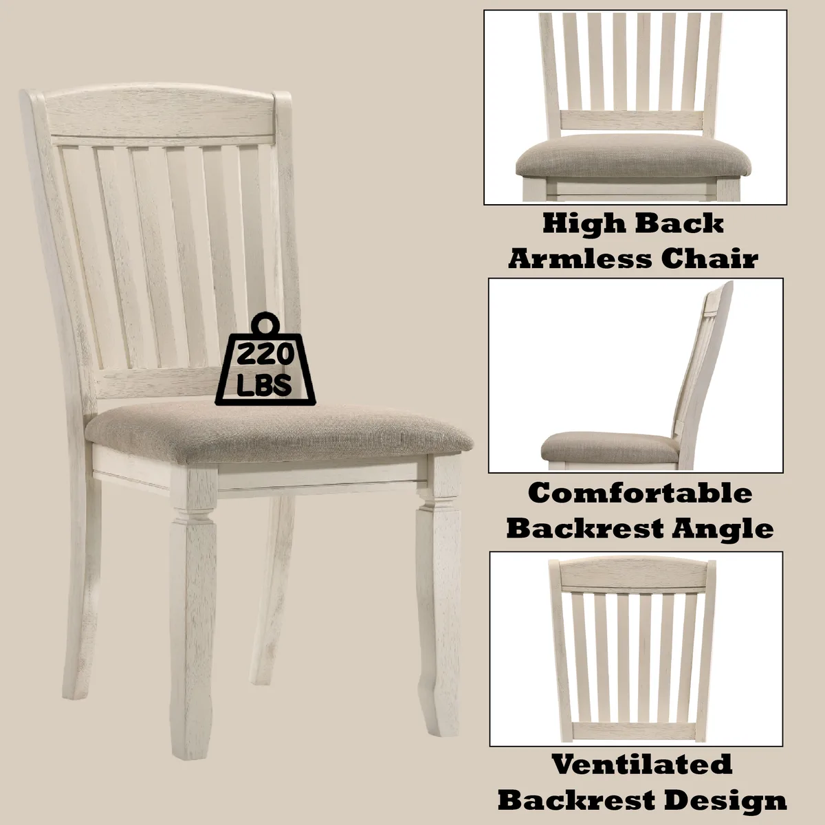 Acme Fedele Side Chair, Tan Fabric & Cream Finish 77192 — view 2