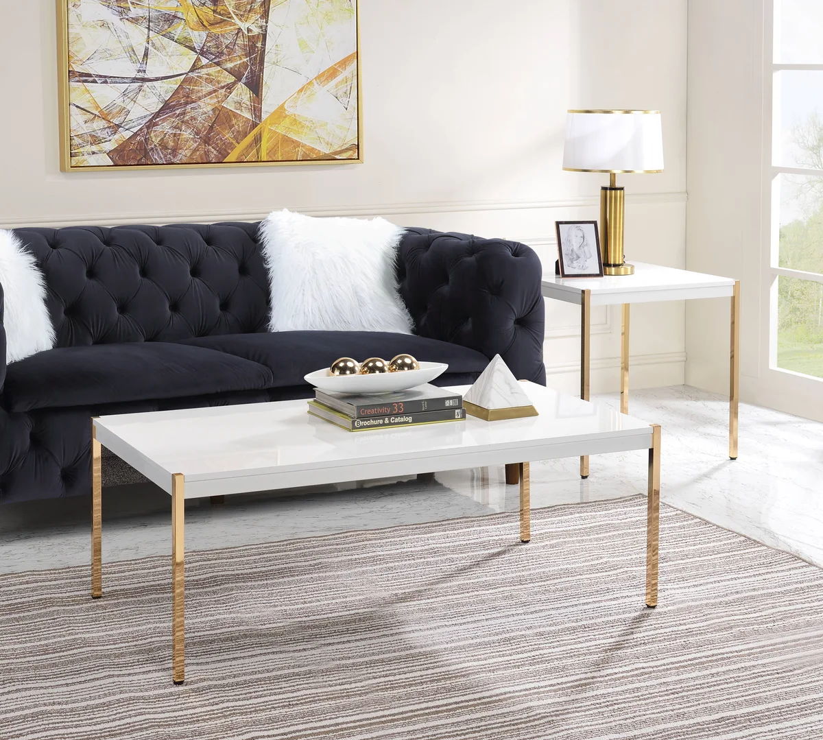 Otrac Coffee Table in White & Gold Finish — view 1